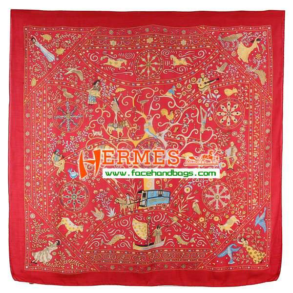Hermes Hand-Rolled Cashmere Square Scarf Red HECASS 130 x 130